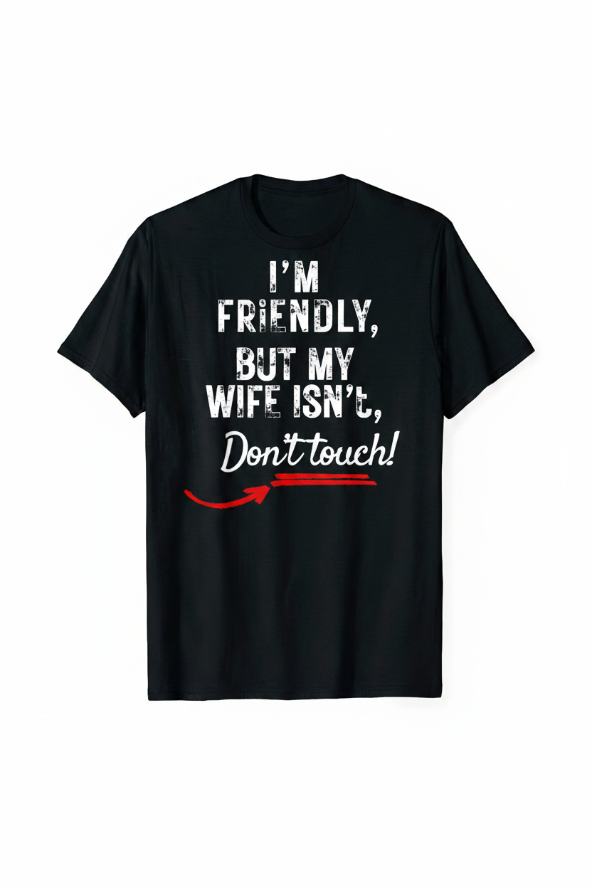 Men’s “ I’m Friendly, But My Wife Isn’t ” Blavk Graphic Tee