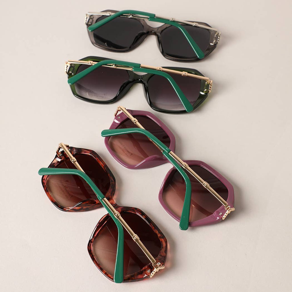 Hexagon Multi-Toned Large Lenses Sunglasses