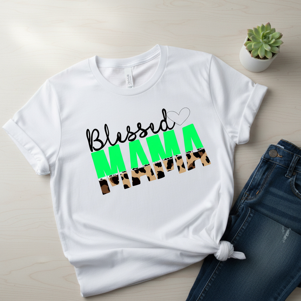 Women’s “Blessed Mama” White Graphic Tee