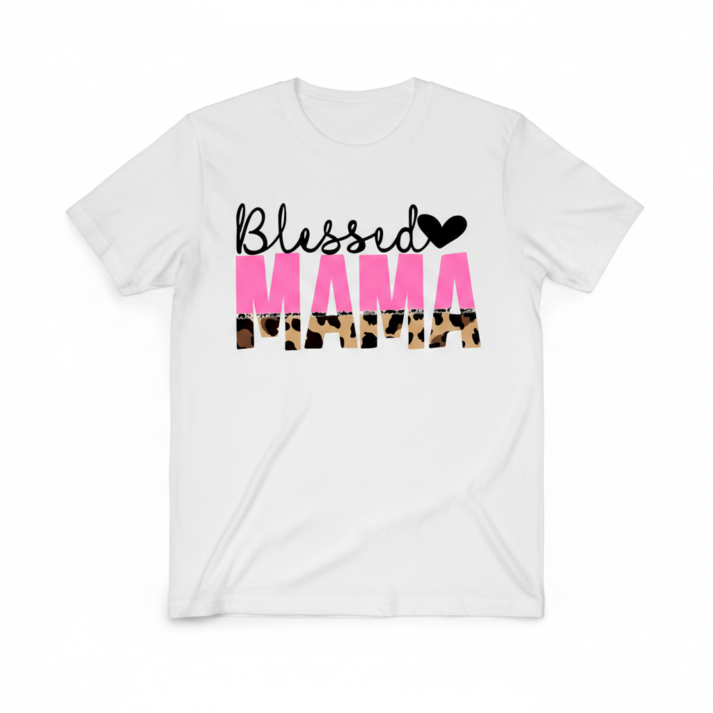 Women’s “Blessed Mama” White Graphic Tee