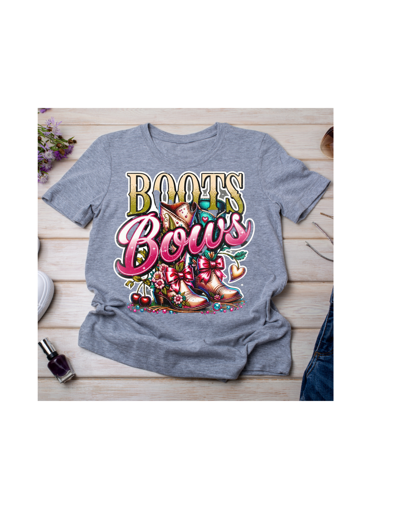 Ladies “BOOTS -N- Bows”Comfy Graphic Tee