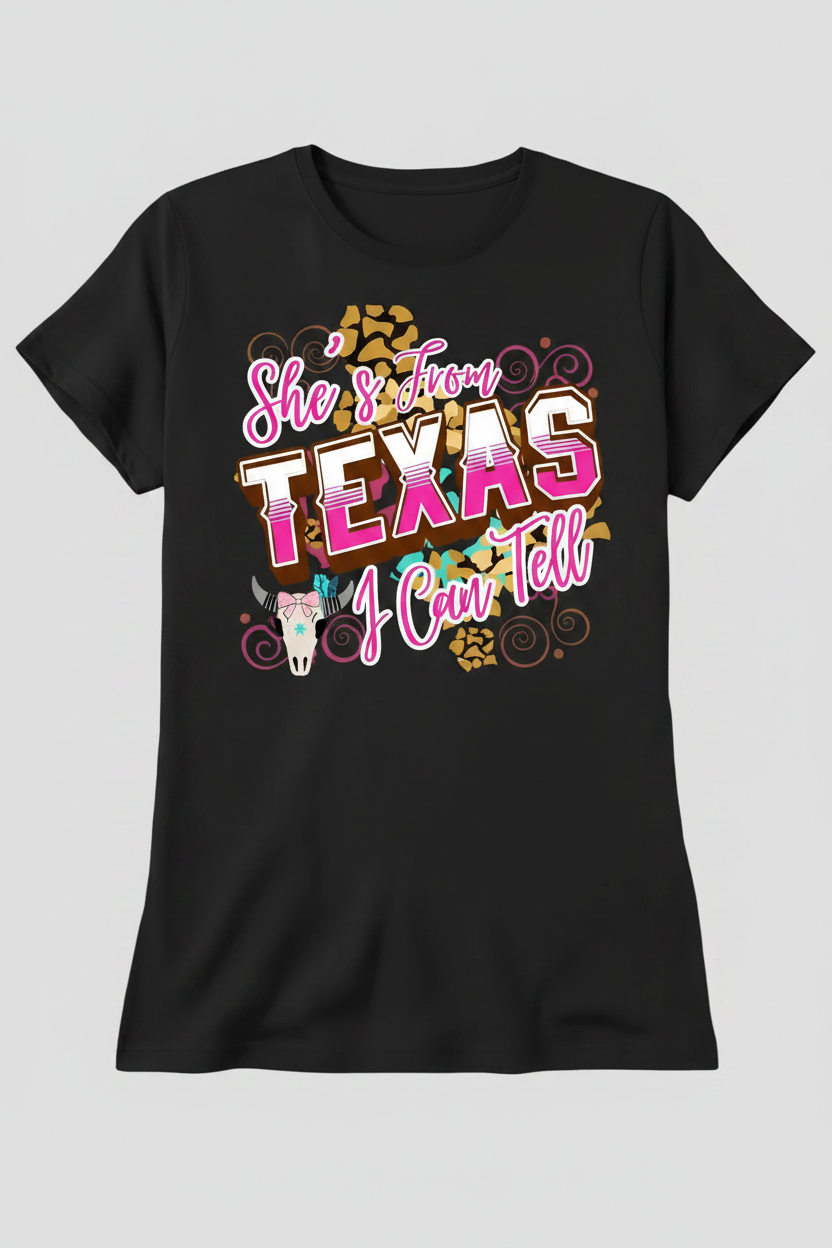 Ladies “She’s From Texas” White Graphic Tee